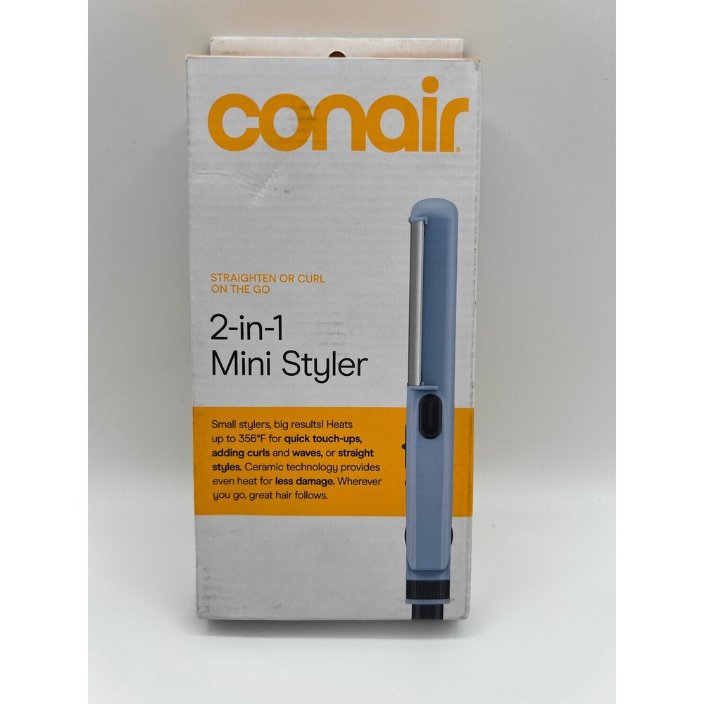 Conair 2-in-1 Mini Styler Ceramic Flat Iron and Curler Blue CS69L Travel Size